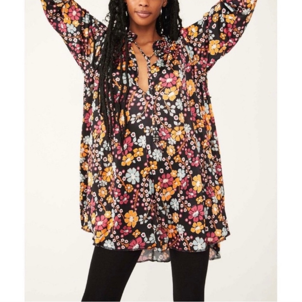 Free People Daisy Jane Dress Boho Floral Mini Tunic Dress. EUC. Size L